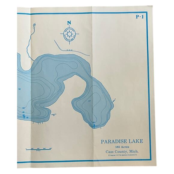 Vintage 1977 Paradise Lake Fishing Map Cass County MI Sportsman Co - Picture 2 of 5